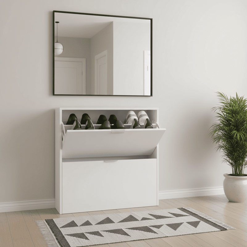 Brilo Matt White 2 Drawer Shoe Cabinet