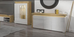 Cadillac Oak Effect and White Gloss 3 Door Sideboard With Lights