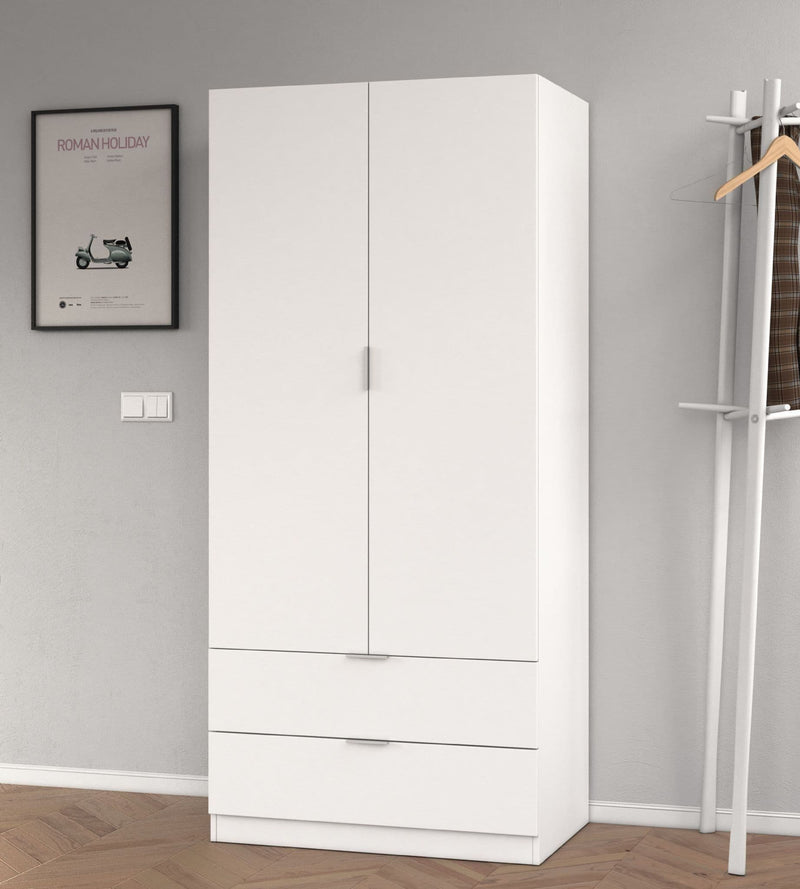 Cairo Artic White Compact 2 Door 2 Drawer Space-Saving Wardrobe