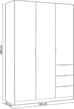 Cairo Artic White Compact 3 Door 3 Drawer Space-Saving 135cm Wardrobe