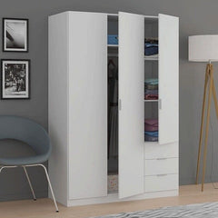 Cairo Artic White Compact 3 Door 3 Drawer Space-Saving Wardrobe