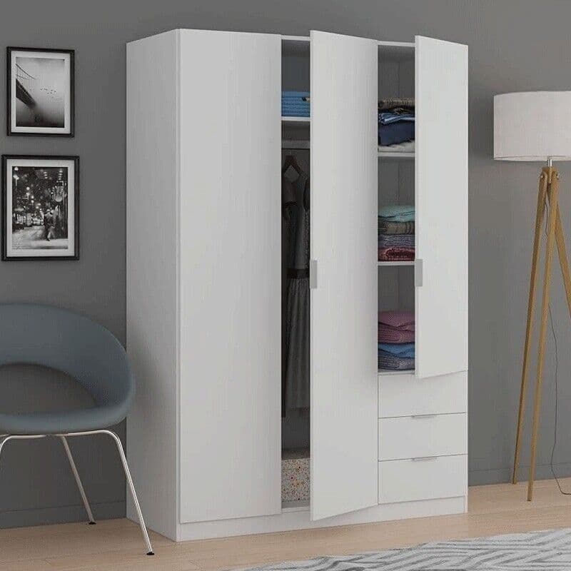 Cairo Artic White Compact 3 Door 3 Drawer Space-Saving Wardrobe
