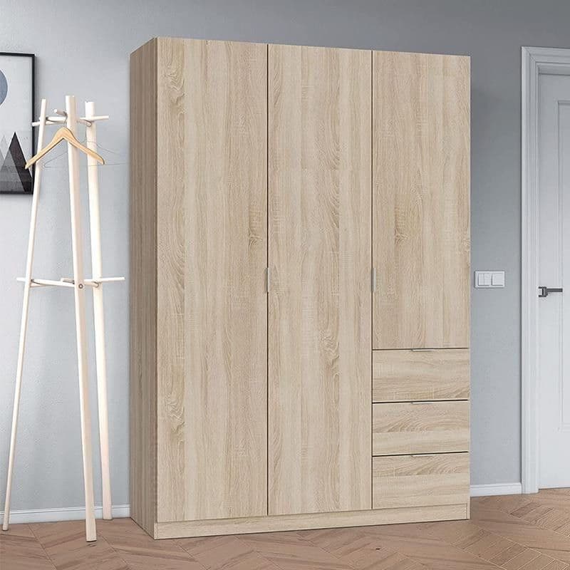 Cairo Oak Effect Compact 3 Door 3 Drawer Space-Saving 135cm Wardrobe
