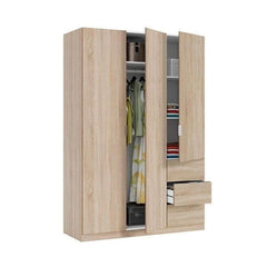 Cairo Oak Effect Compact 3 Door 3 Drawer Space-Saving 135cm Wardrobe