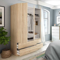 Cairo Oak Effect Compact 3 Door 4 Drawer Space-Saving 135cm Wardrobe
