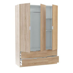Cairo Oak Effect Compact 3 Door 4 Drawer Space-Saving 135cm Wardrobe