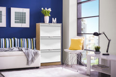 Carrera Mirrored and Oak Effect 3 Drawer Shoe Cabinet