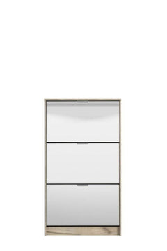 Carrera Mirrored and Oak Effect 3 Drawer Shoe Cabinet