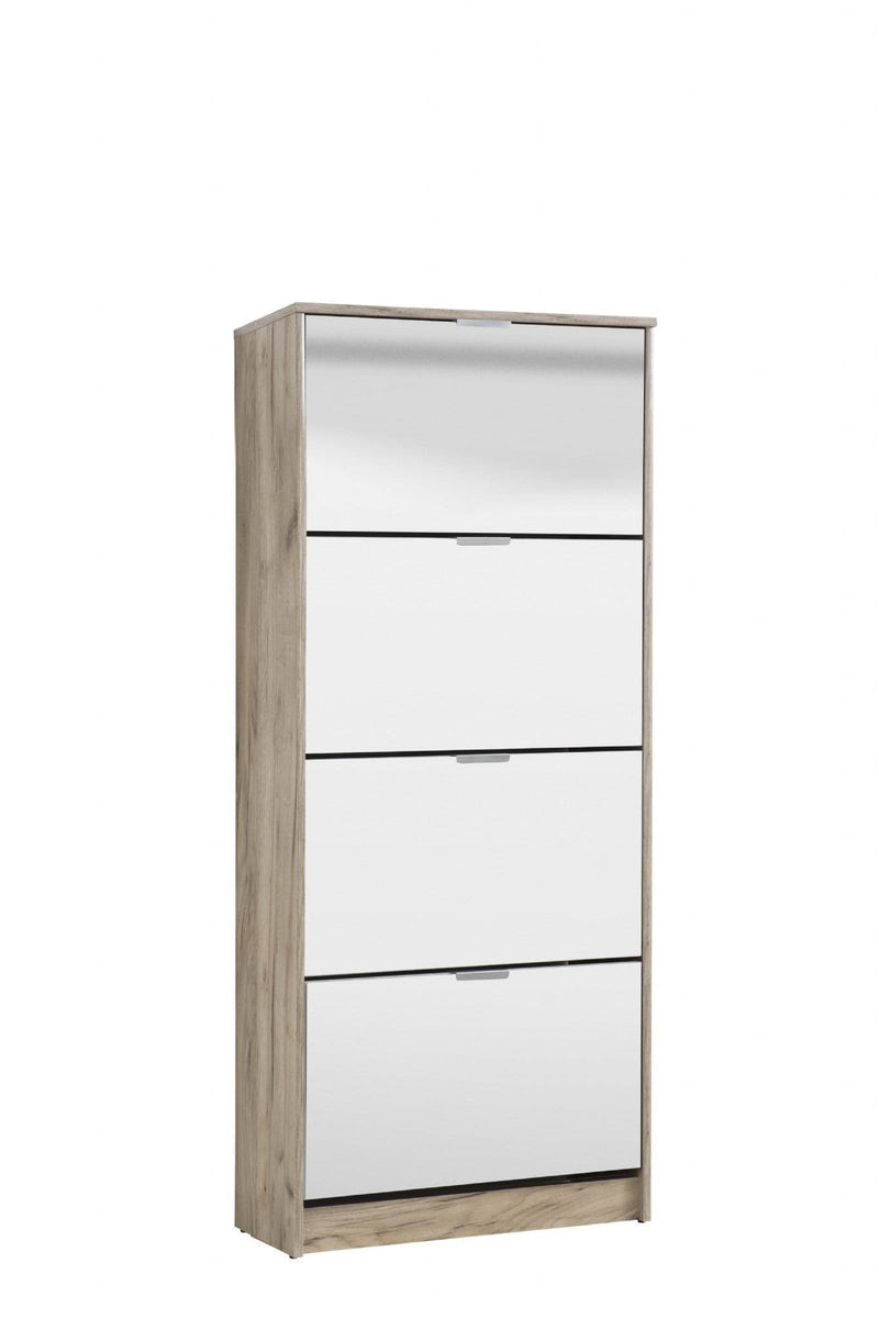 Carrera Mirrored and Oak Effect Tall 4 Drawer Shoe Cabinet