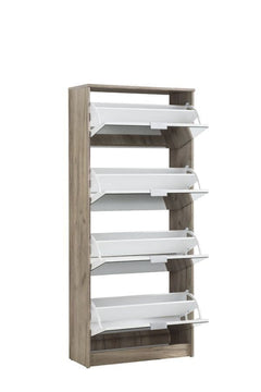 Carrera Mirrored and Oak Effect Tall 4 Drawer Shoe Cabinet