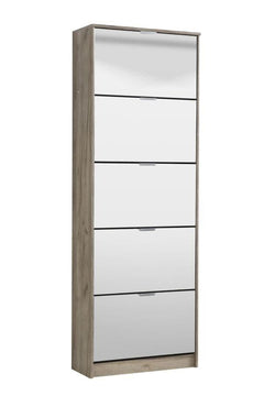 Carrera Mirrored and Oak Effect Tall 5 Drawer Shoe Cabinet