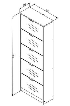 Carrera Mirrored and Oak Effect Tall 5 Drawer Shoe Cabinet