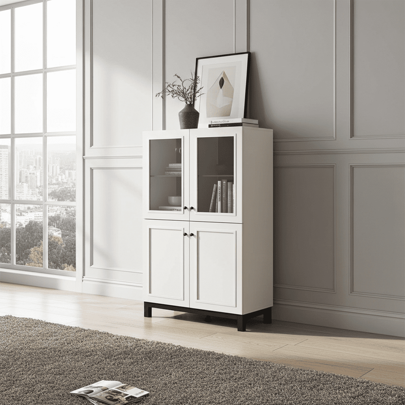Cassio Cashmere Taupe Panelled Low Showcase Display Cabinet