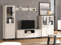 Cassio Cashmere Taupe Panelled Low Showcase Display Cabinet