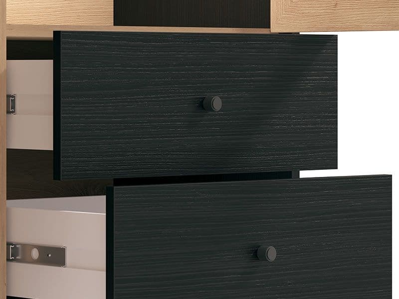 Clifton Slatted Artisan Oak Effect And Black 2 Door Display Cabinet