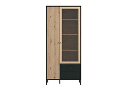 Clifton Slatted Artisan Oak Effect And Black 2 Door Display Cabinet