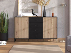 Clifton Slatted Artisan Oak Effect And Black Sideboard