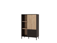 Clifton Slatted Artisan Oak Effect Black Low Display Cabinet