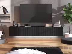 Como Black Slat Effect Wall Mounted Floating Wide Large TV Entertainment Unit