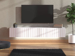 Como White Slat Effect Wall Mounted Floating Large Wide TV Entertainment Unit