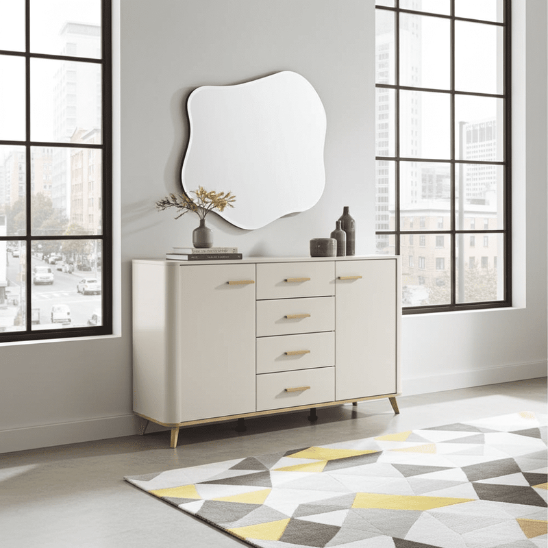 Dariqon Cashmere And Oak Effect 154cm 2 Door 4 Drawer Sideboard