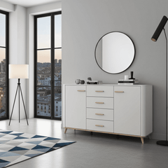 Dariqon Cashmere And Oak Effect 154cm 2 Door 4 Drawer Sideboard