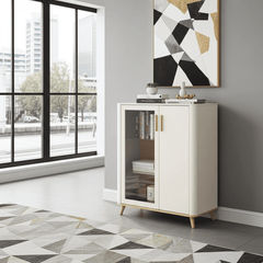 Dariqon Cashmere And Oak Effect Low 2 Door Display Cabinet