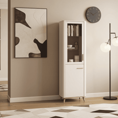 Dariqon Cashmere And Oak Effect Tall Slim 2 Door Display Cabinet