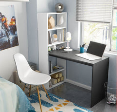 Double White and Grey Effect Computer Desk Table with Bookcase