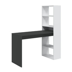 Double White and Grey Effect Computer Desk Table with Bookcase