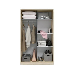 Durham Artic White and Oak Effect Small Narrow Sliding 2 Door Wardrobe 120cm Wide