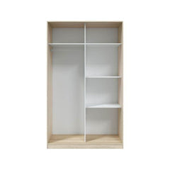 Durham Artic White and Oak Effect Small Narrow Sliding 2 Door Wardrobe 120cm Wide