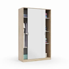 Durham Artic White and Oak Effect Small Narrow Sliding 2 Door Wardrobe 120cm Wide