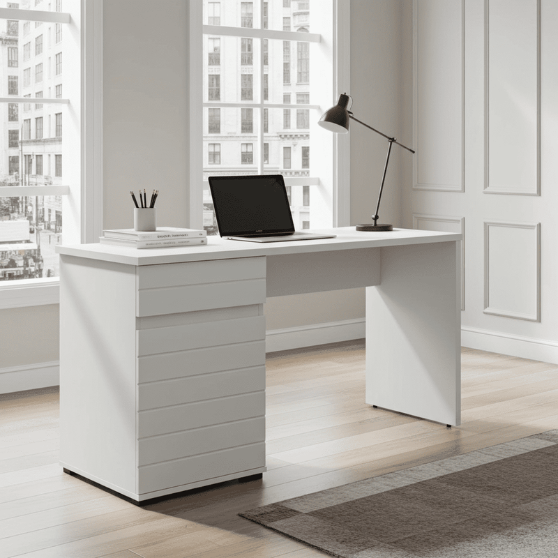 Elano White Gloss Computer Desk With Drawers