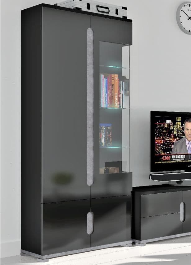 Elise Black High Gloss And Grey 1 Glass Door Display Cabinet