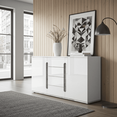 Elise White High Gloss And Grey 2 Door / 4 Drawer Sideboard