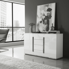Elise White High Gloss And Grey 2 Door / 4 Drawer Sideboard