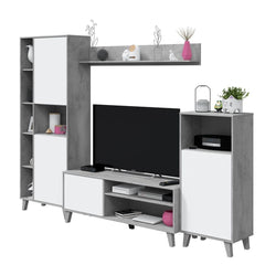 Eriksen White And Concrete Grey Effect Large TV Entertainment Wall Unit Cabinet