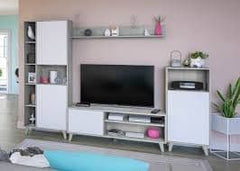 Eriksen White And Concrete Grey Effect Large TV Entertainment Wall Unit Cabinet
