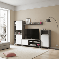 Eriksen White And Concrete Grey Effect Large TV Entertainment Wall Unit Cabinet