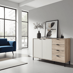 Evandria Grey Oak Effect And Cashmere Slatted Sideboard