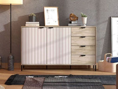 Evandria Grey Oak Effect And Cashmere Slatted Sideboard