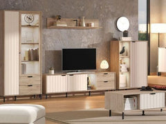 Evandria Grey Oak Effect Cashmere Slatted Short Sideboard