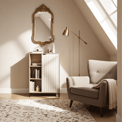 Evandria Grey Oak Effect Cashmere Slatted Short Sideboard