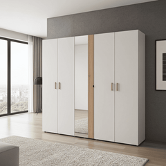 Granada Cashmere And Artisan Oak Effect Mirrored 5 Door Wardrobe