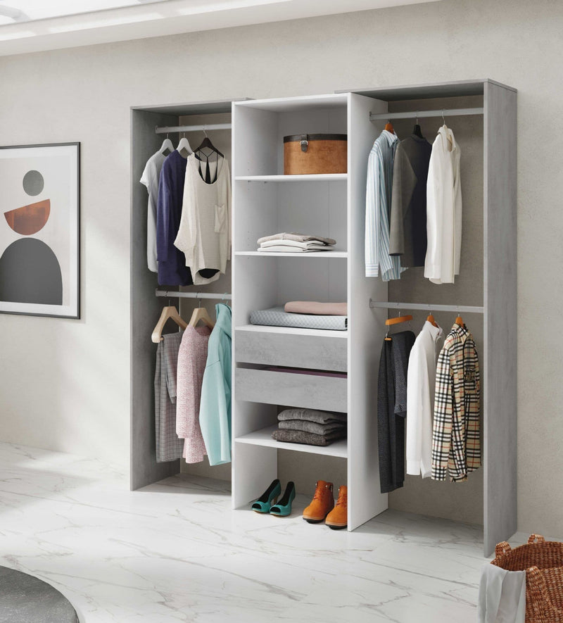 Guadalupe Large Concrete Grey and White Open Door Wardrobe
