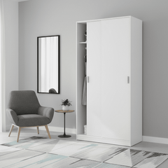 Hansen White Small Narrow Sliding 2 Door Wardrobe