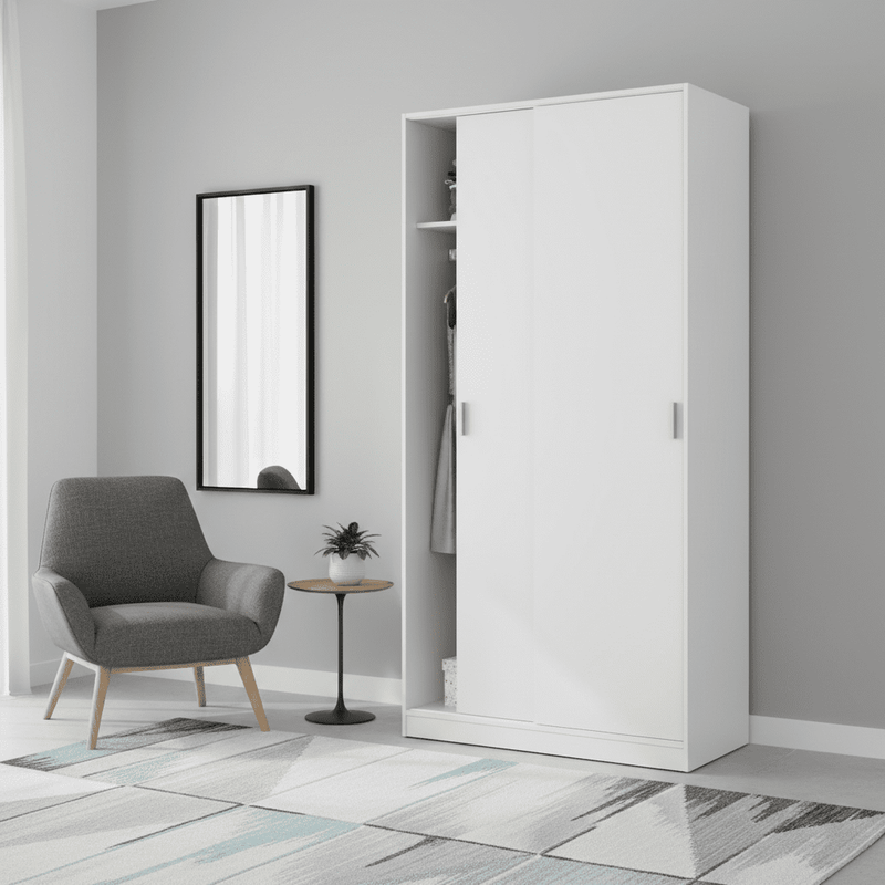 Hansen White Small Narrow Sliding 2 Door Wardrobe