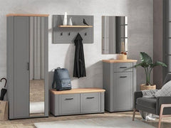 Havertz Grey And Artisan Oak Slim Narrow Shallow Depth Mirrored Wardrobe