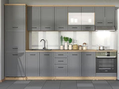 Hudson Grey And Oak Effect Tall 60cm 3 Door Kitchen Larder Unit Pantry Cupboard